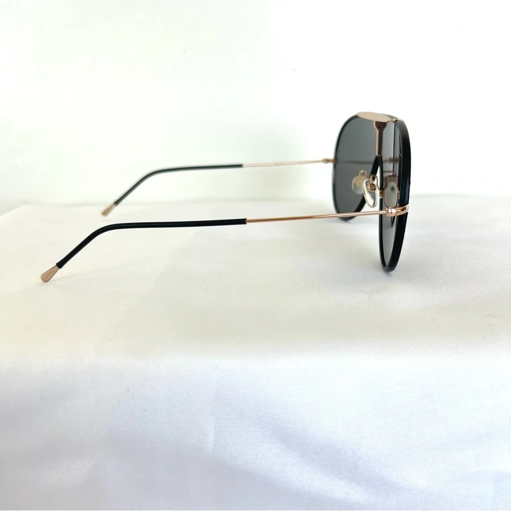 TOM FORD TF671 Mack Black Leather Rose Gold Metal Frame Aviator Large Sunglasses